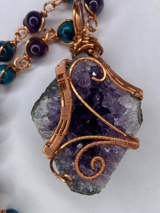 Luxury Amethyst Blue Tigers Eye Masterpiece Pendant