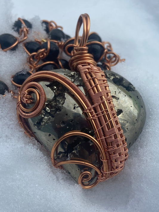 Luxury Pyrite Heart + Golden Obsidian Reiki Infused Masterpiece Pendant