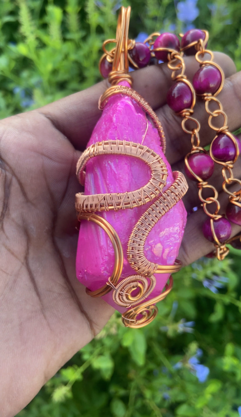 Pink Aura Quartz Masterpiece Pendant