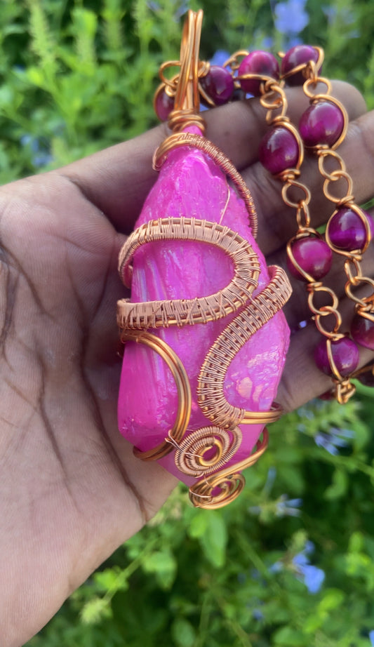 Pink Aura Quartz Masterpiece Pendant