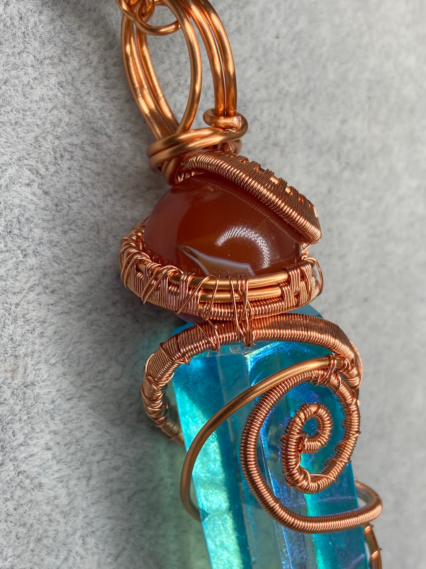 Aqua Aura Quartz/Carnelian + Blue Tigers Eye Reiki Infused Masterpiece Pendant