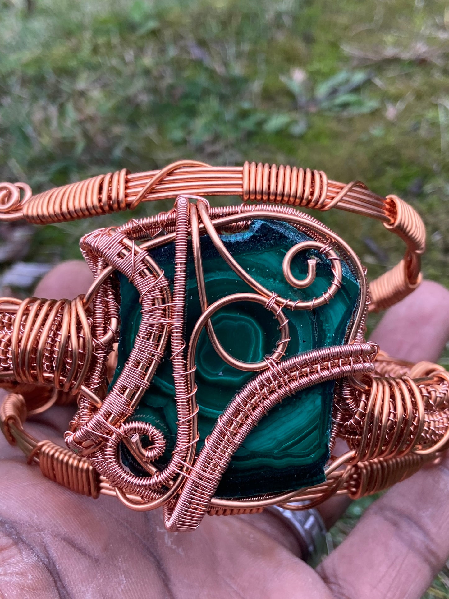 Green Malachite Reiki Infused Copper Wrapped Masterpiece Bracelet