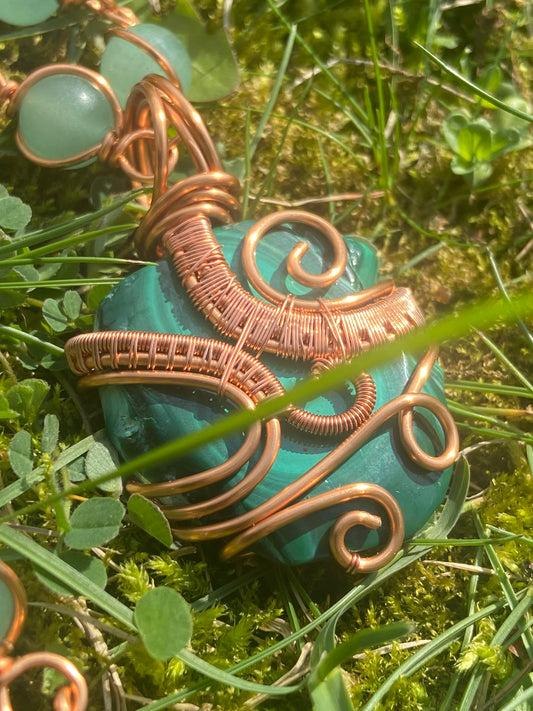 Green Malachite + Aventurine Reiki Infused Masterpiece Pendant