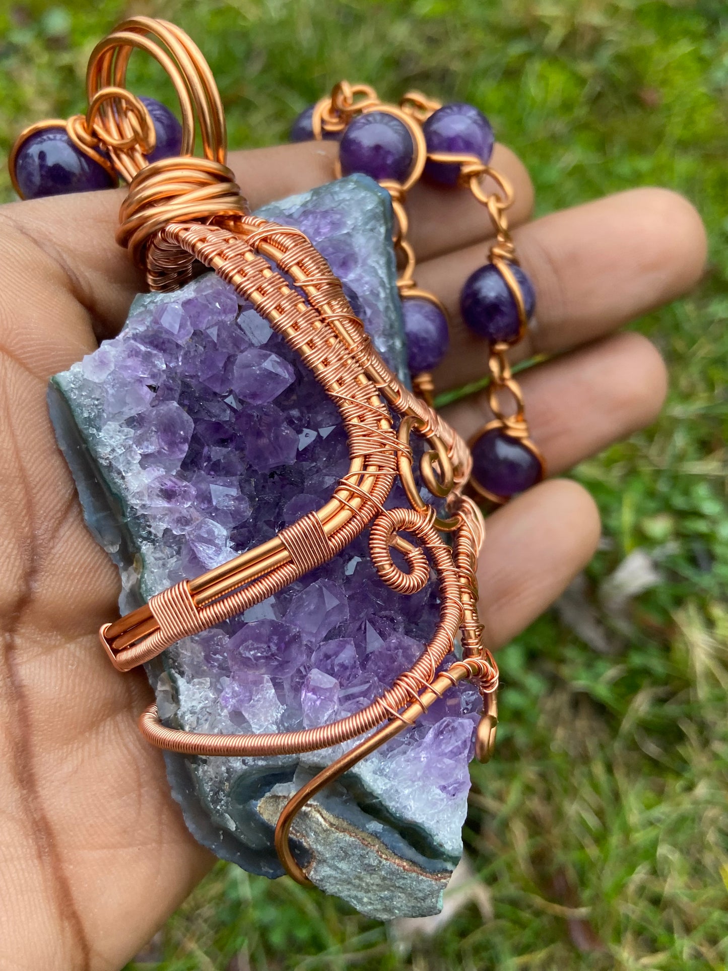 Amethyst Reiki Infused Copper Healing Masterpiece Pendant