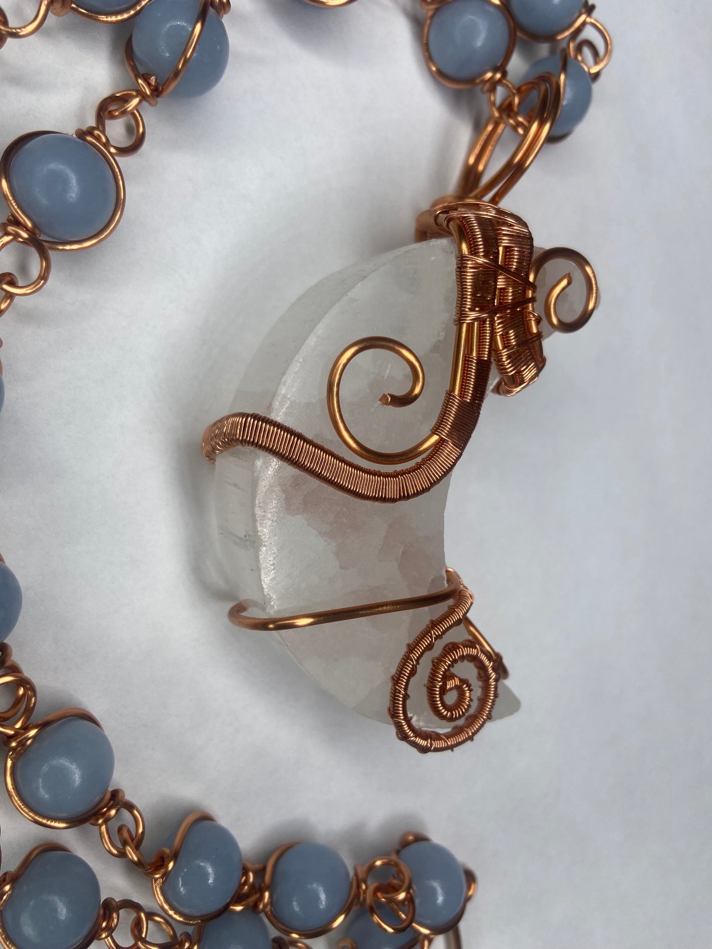 Selenite/Angelite Healing Masterpiece Pendant +Necklace