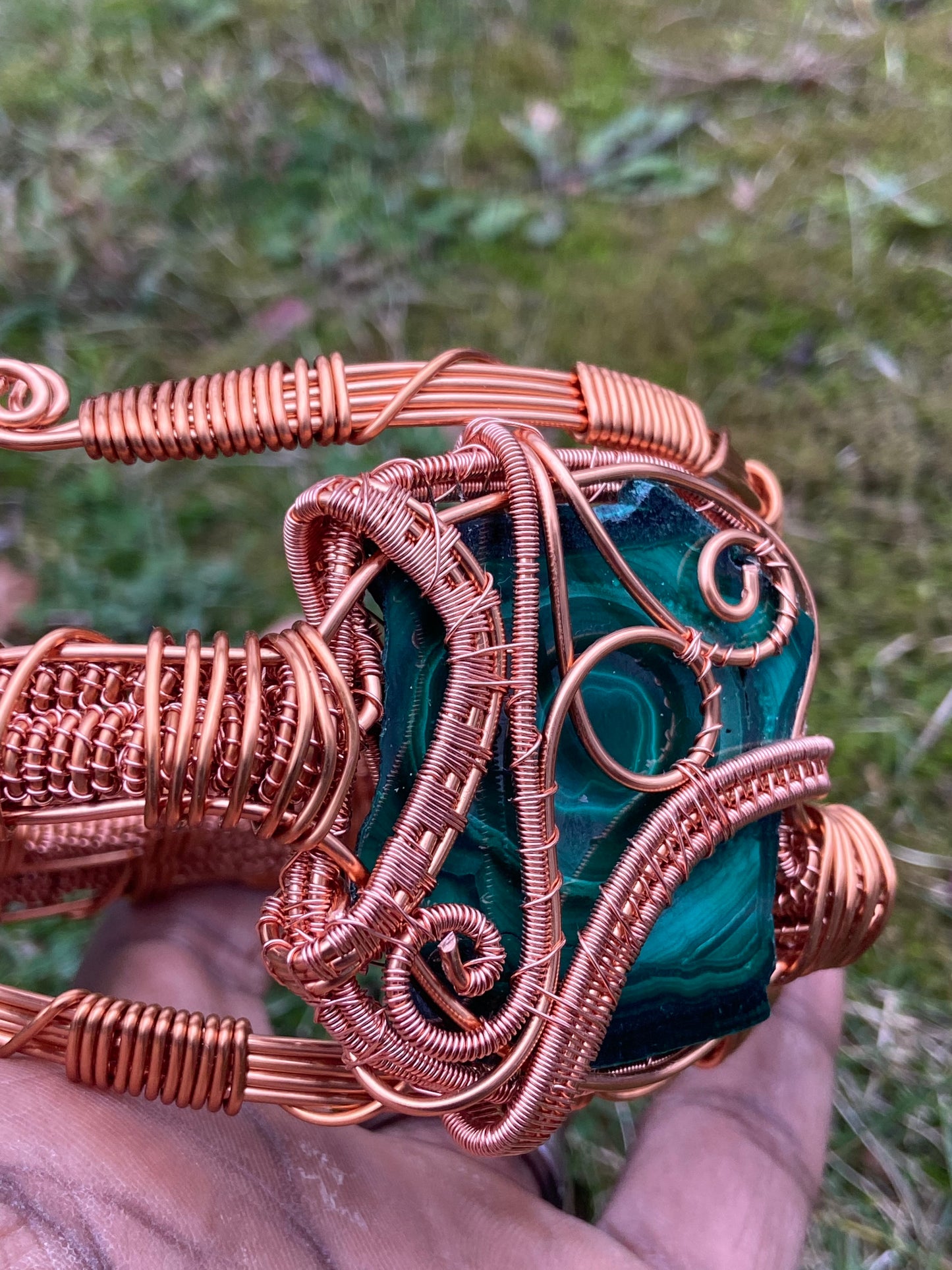 Green Malachite Reiki Infused Copper Wrapped Masterpiece Bracelet