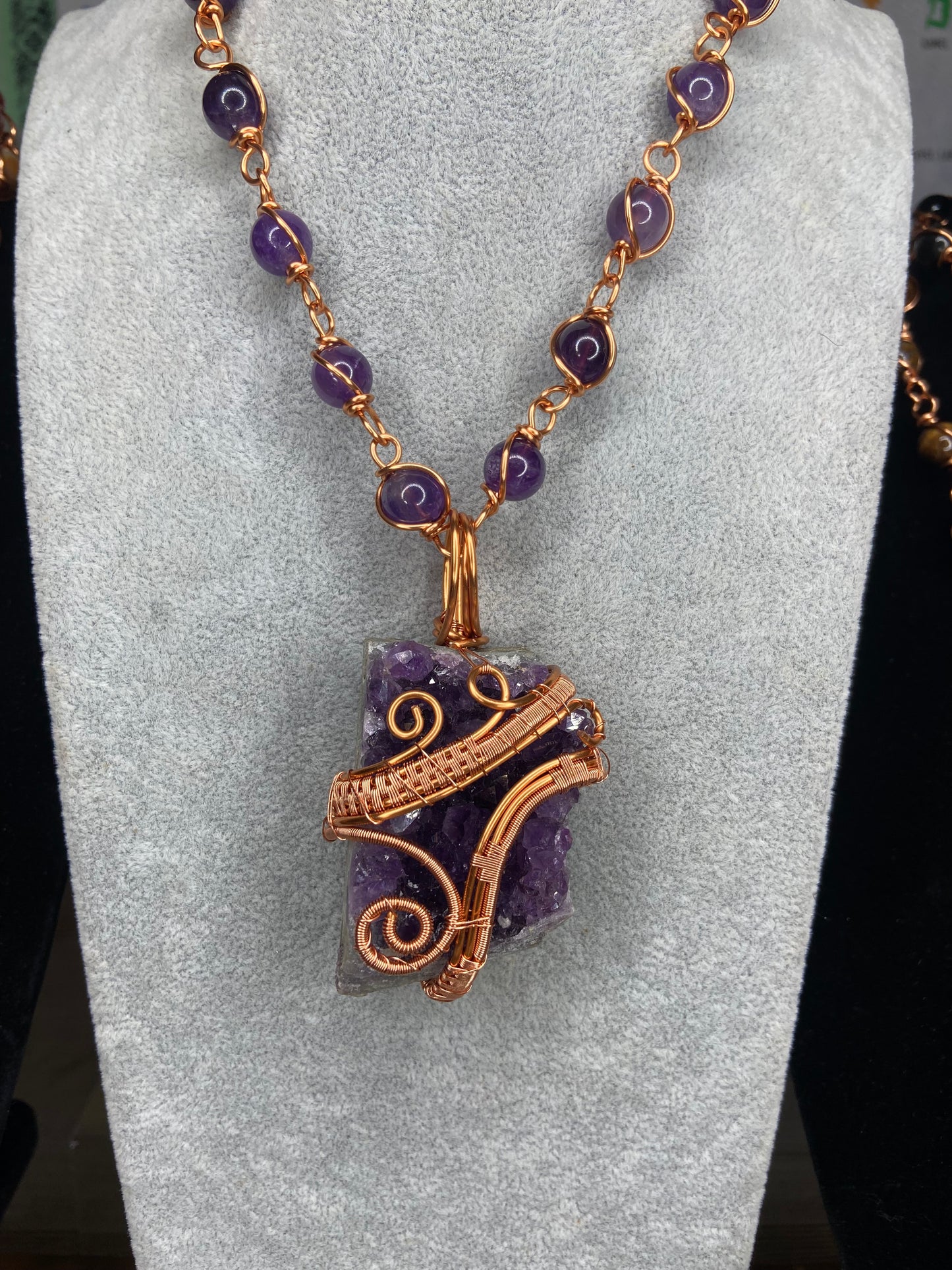 Amethyst Reiki Infused Copper Wrapped Masterpiece Pendant