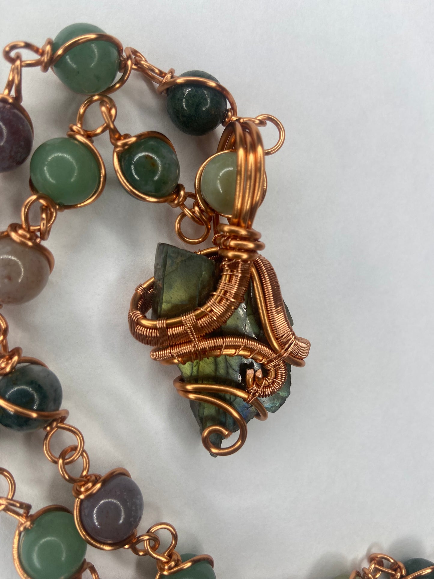 Luxury Labradorite/ Indian Agate Masterpiece Healing Pendant+Necklace