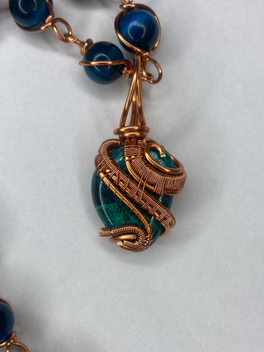 Chrysocolla Malachite/Blue Tigers Eye Masterpiece Pendant+Necklace