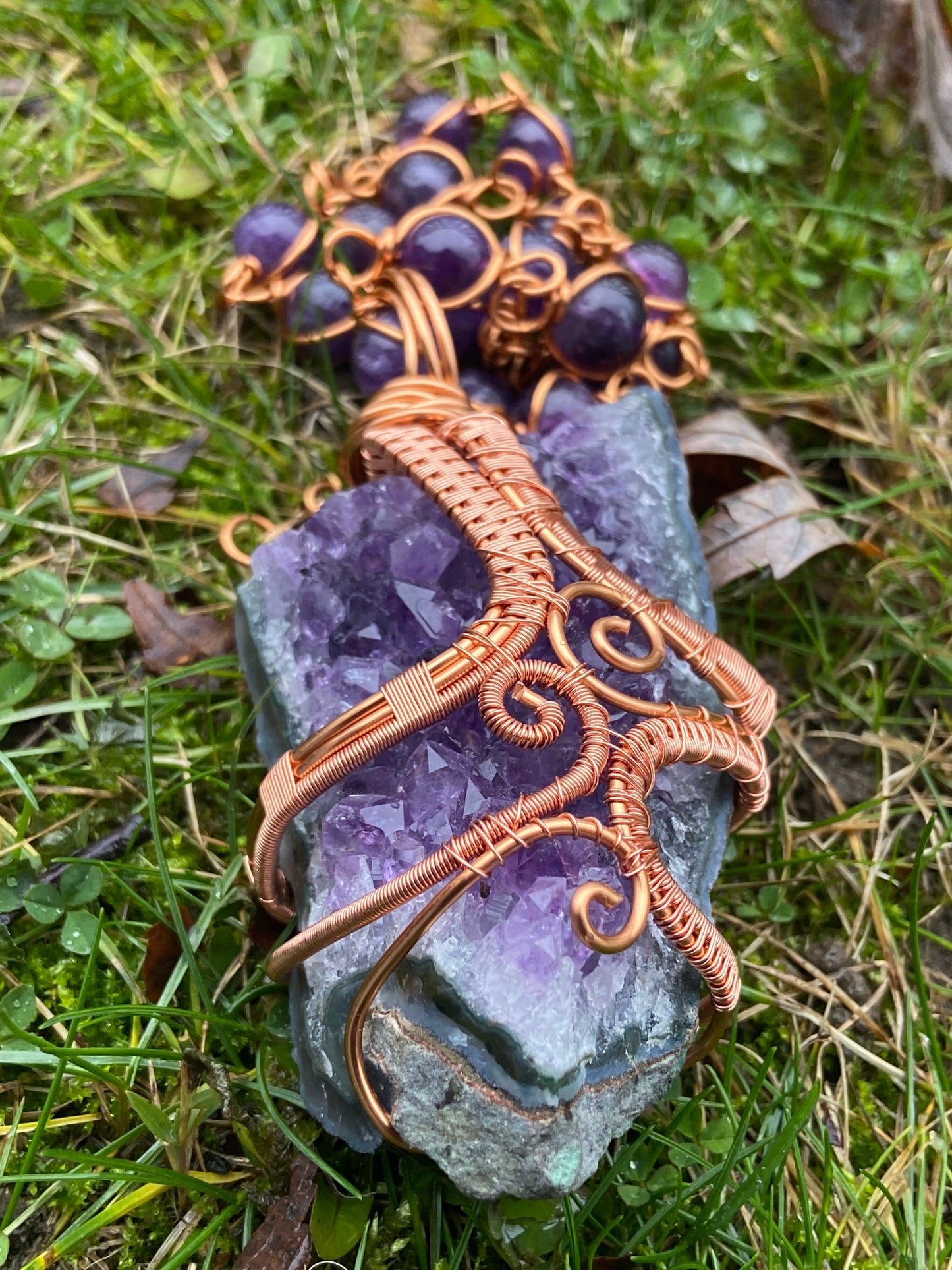 Amethyst Reiki Infused Copper Healing Masterpiece Pendant