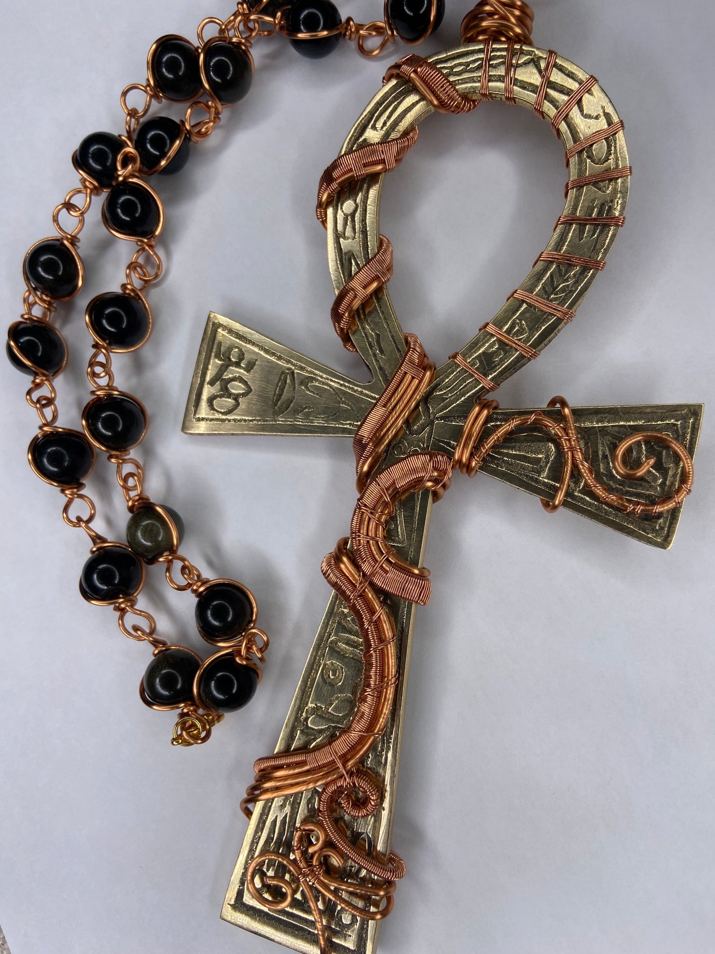 7in Ankh/Golden Obsidian Healing Masterpiece Pendant