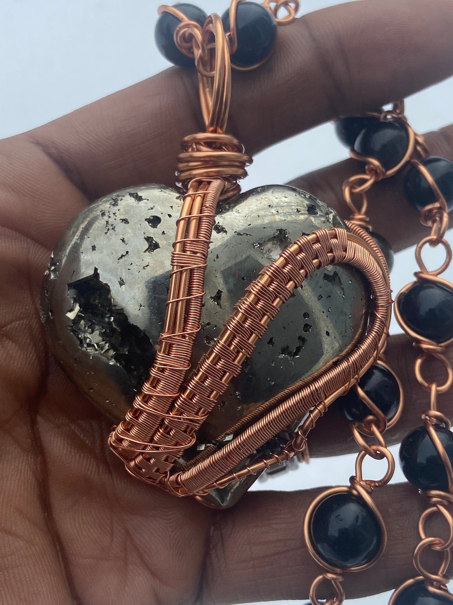 Luxury Pyrite Heart + Golden Obsidian Reiki Infused Masterpiece Pendant