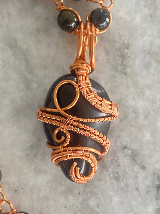 Black/ Golden Obsidian Masterpiece Pendant Nexklace
