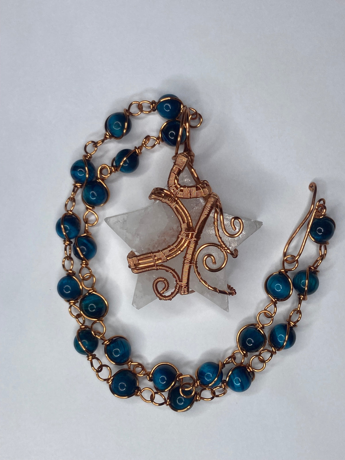Luxury Selenite Star w/ Blue Tigers Eye Masterpiece Necklace