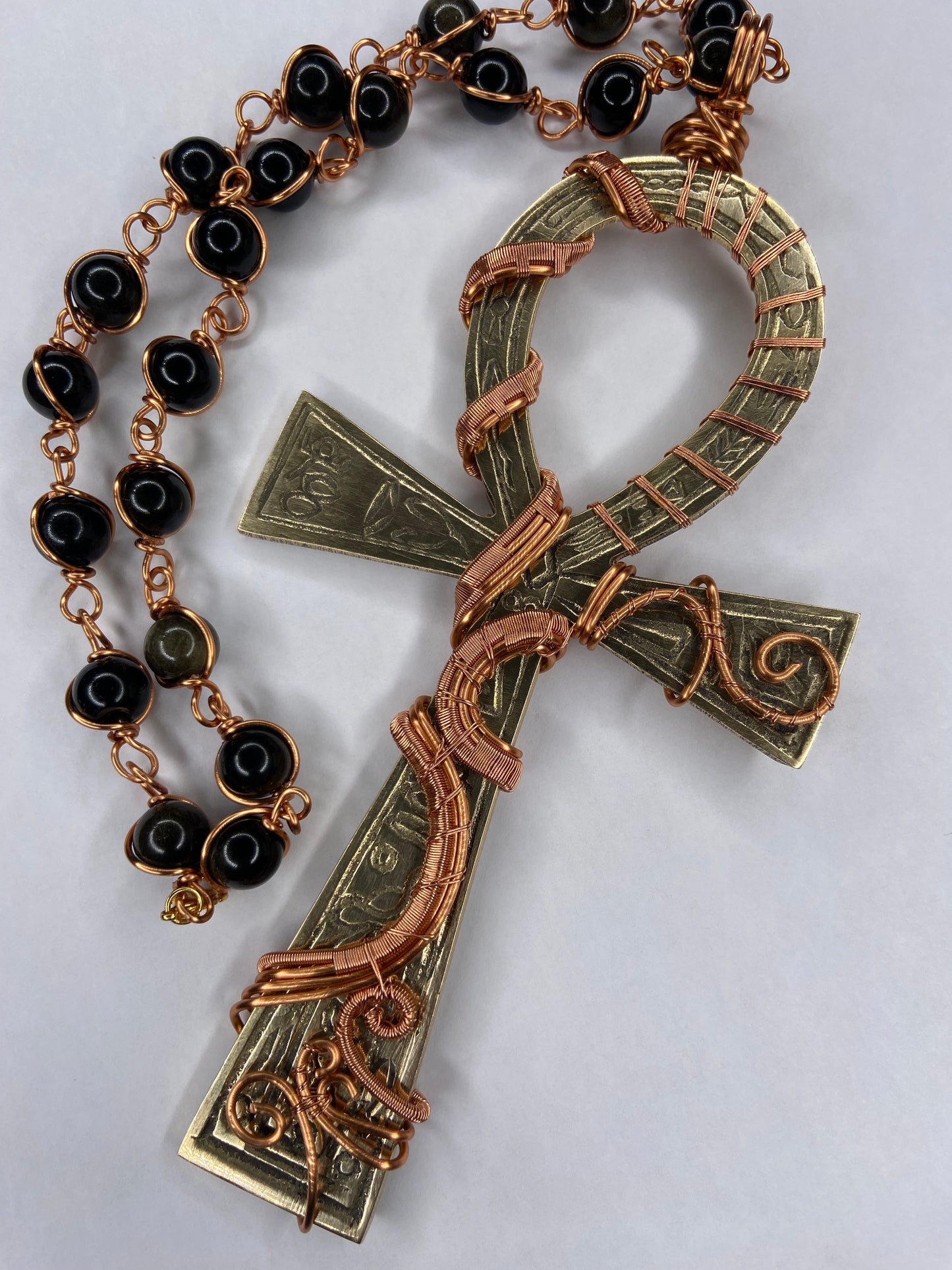 7in Ankh/Golden Obsidian Healing Masterpiece Pendant