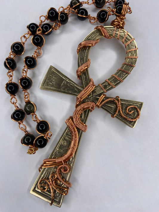 7in Ankh/Golden Obsidian Healing Masterpiece Pendant
