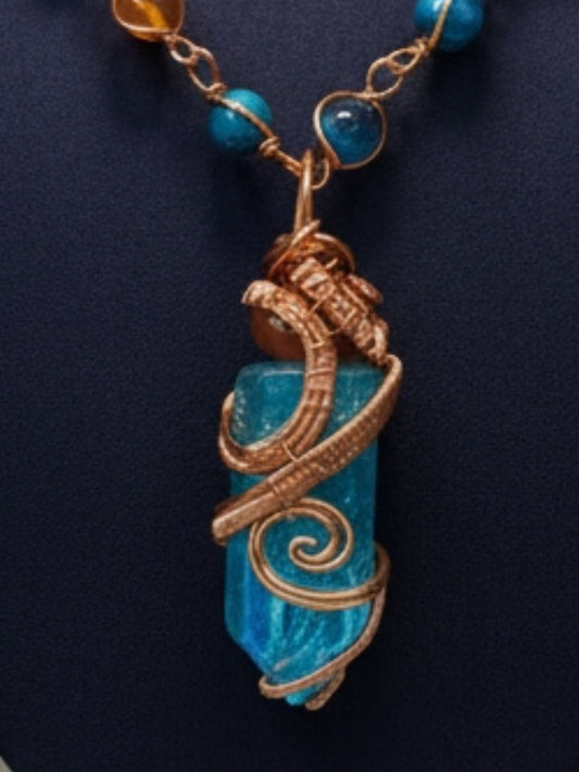 Luxury Aqua Aura Quartz/Carnelian Healing Masterpiece Pendant