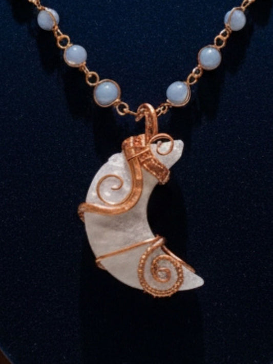 Selenite/Angelite Healing Masterpiece Pendant +Necklace