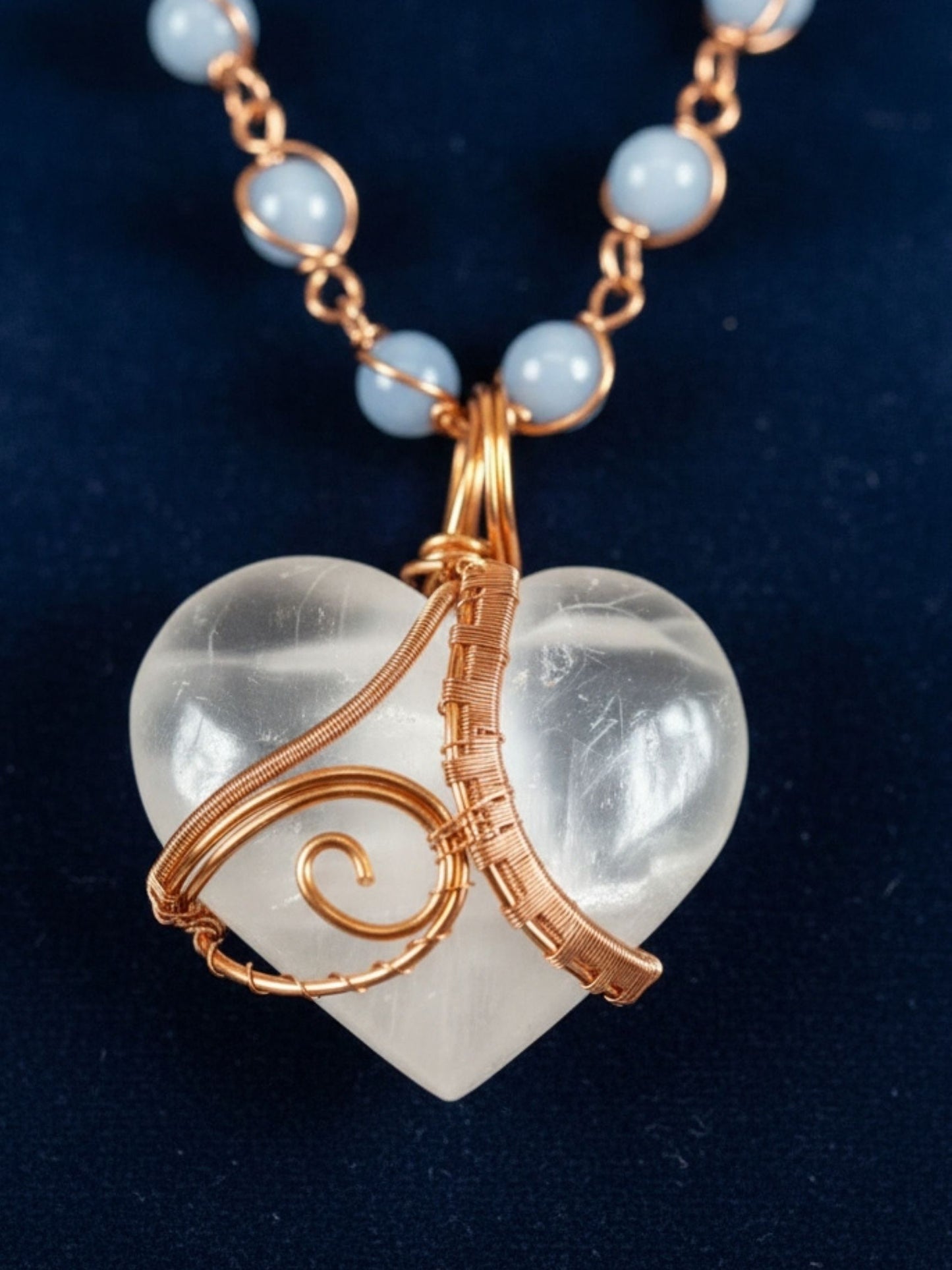 Selenite /Angelite Heart Masterpiece Pendant
