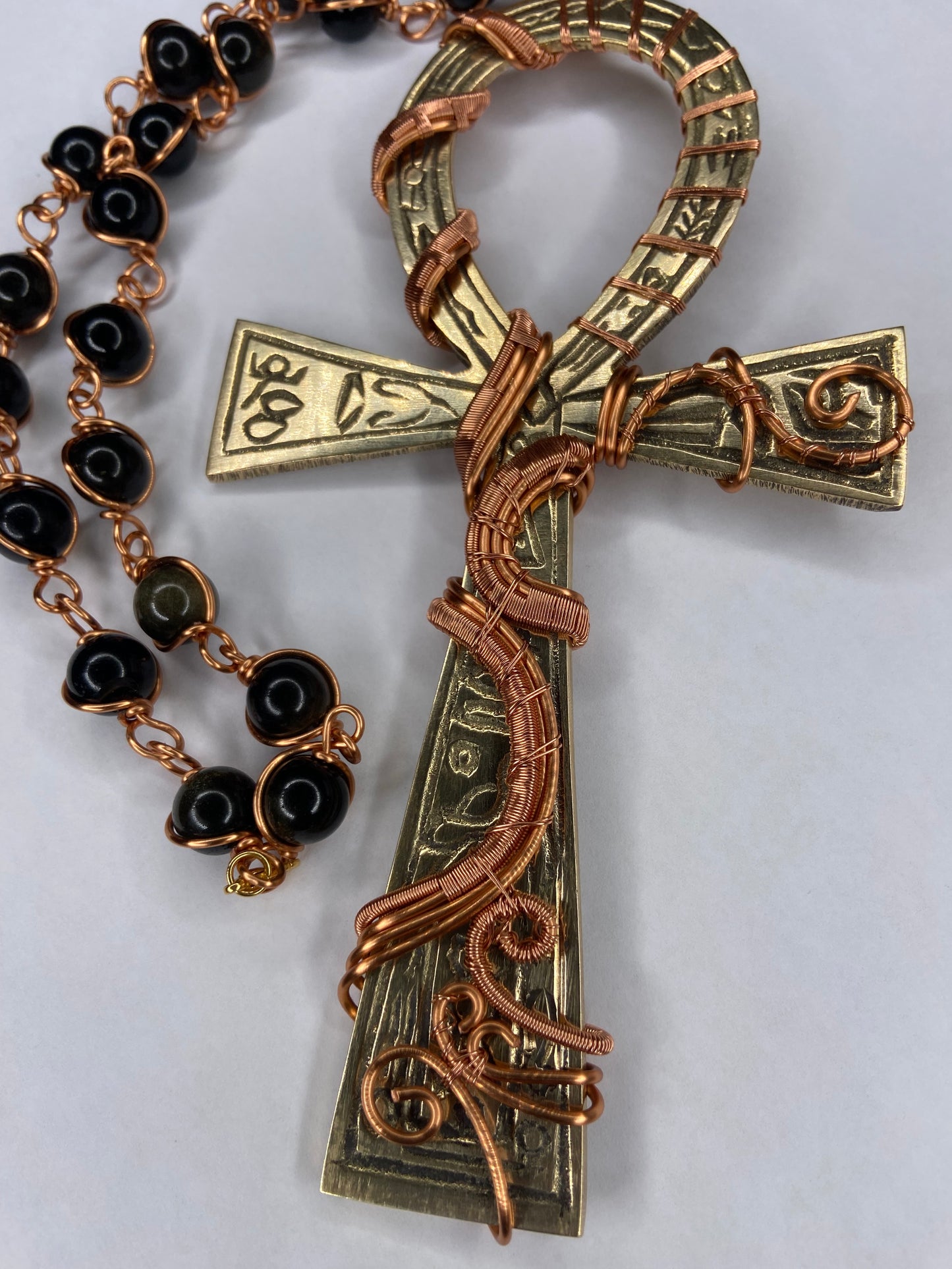 7in Ankh/Golden Obsidian Healing Masterpiece Pendant