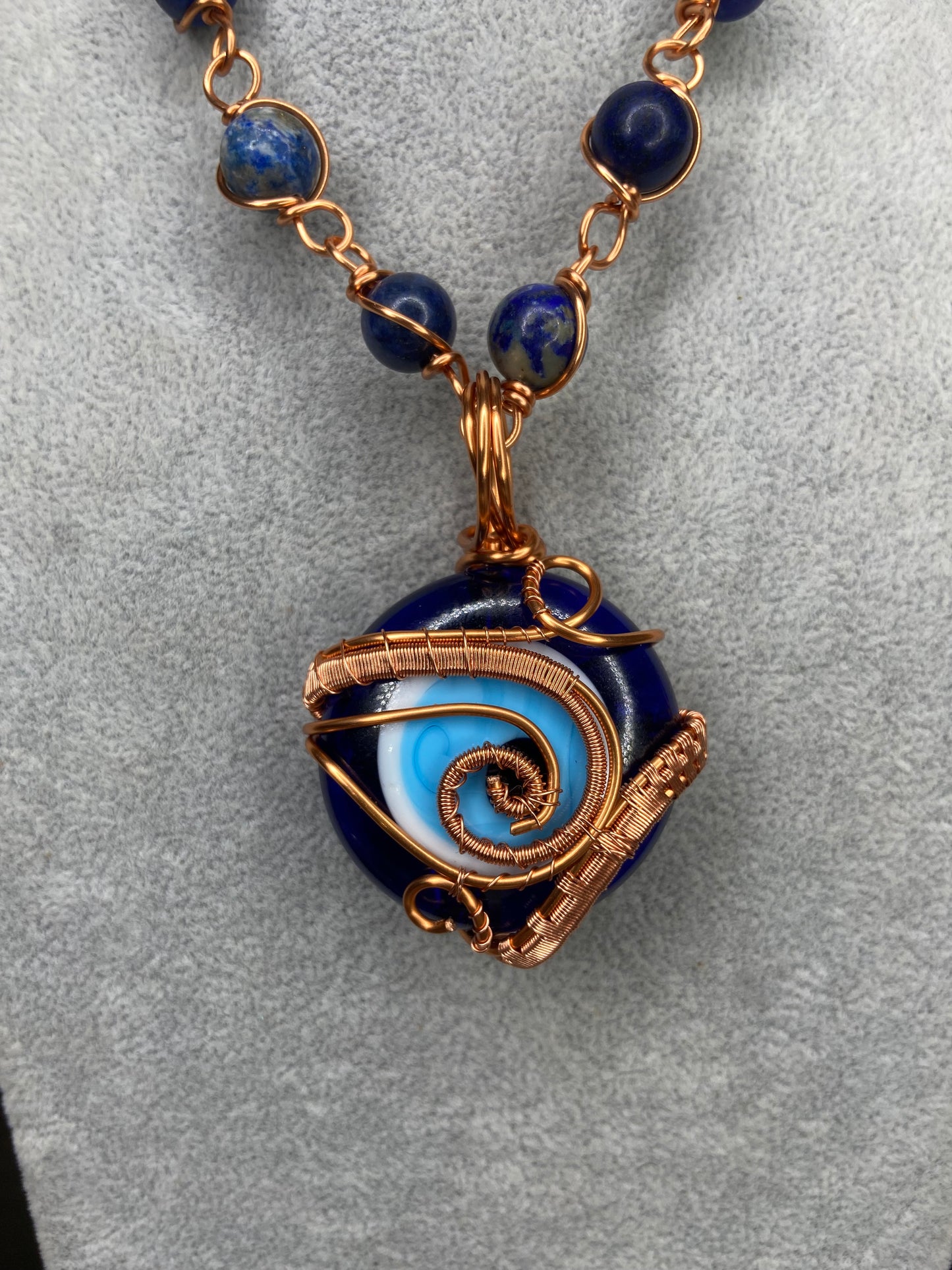 Evil Eye Reiki Infused Copper Wrapped Masterpiece Pendant