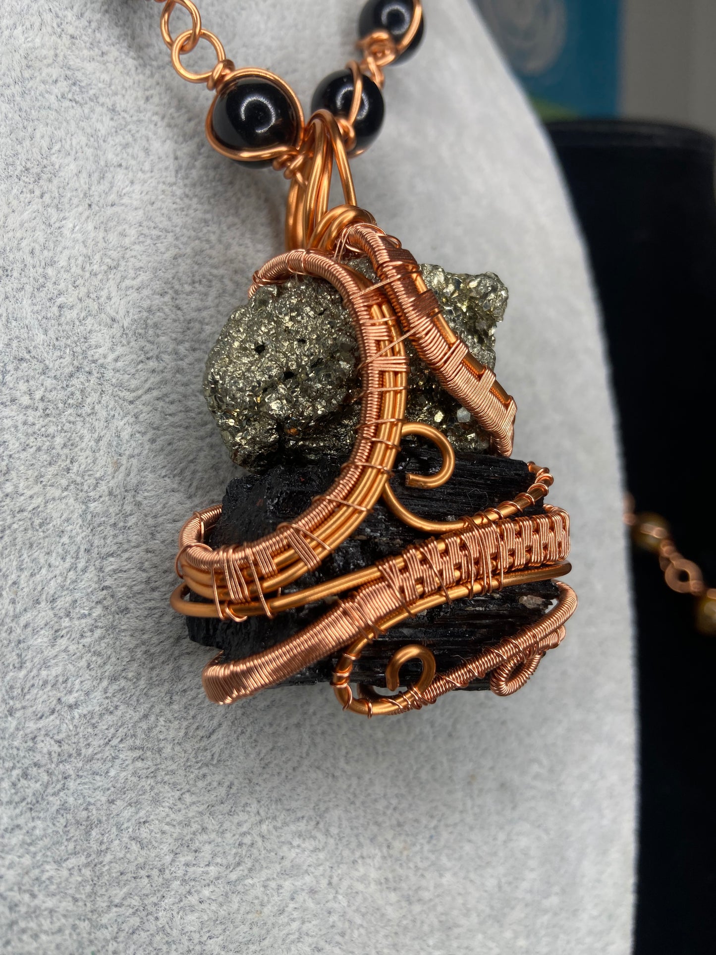 Black Tourmaline + Pyrite Golden Obsidian Reiki infused Masterpiece Pendant