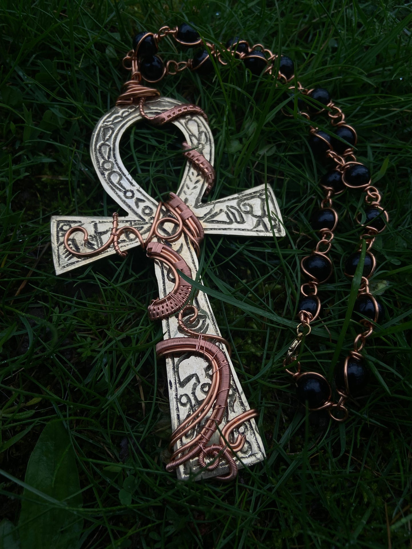7in Brass Ankh+ Golden Obsidian Reiki Infused Masterpiece Pendant