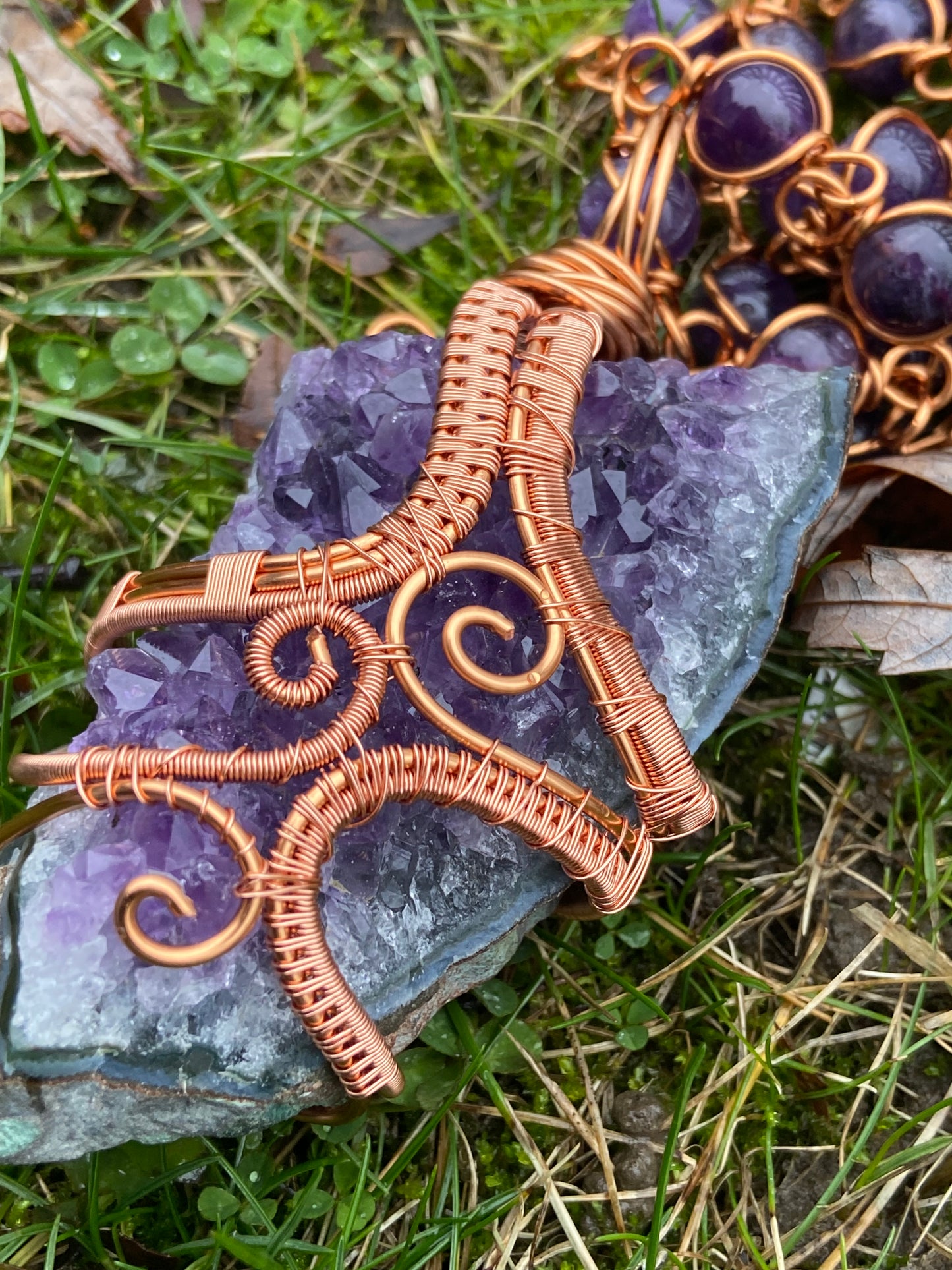 Amethyst Reiki Infused Copper Healing Masterpiece Pendant