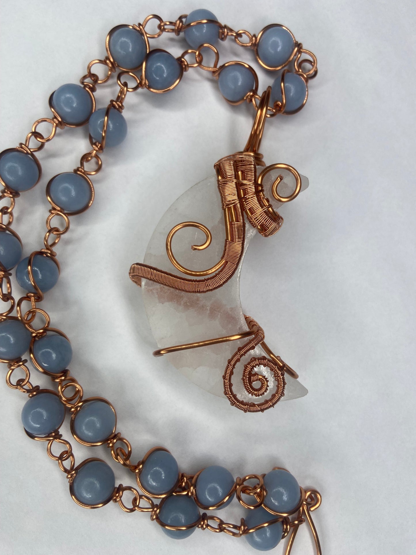 Selenite/Angelite Healing Masterpiece Pendant +Necklace