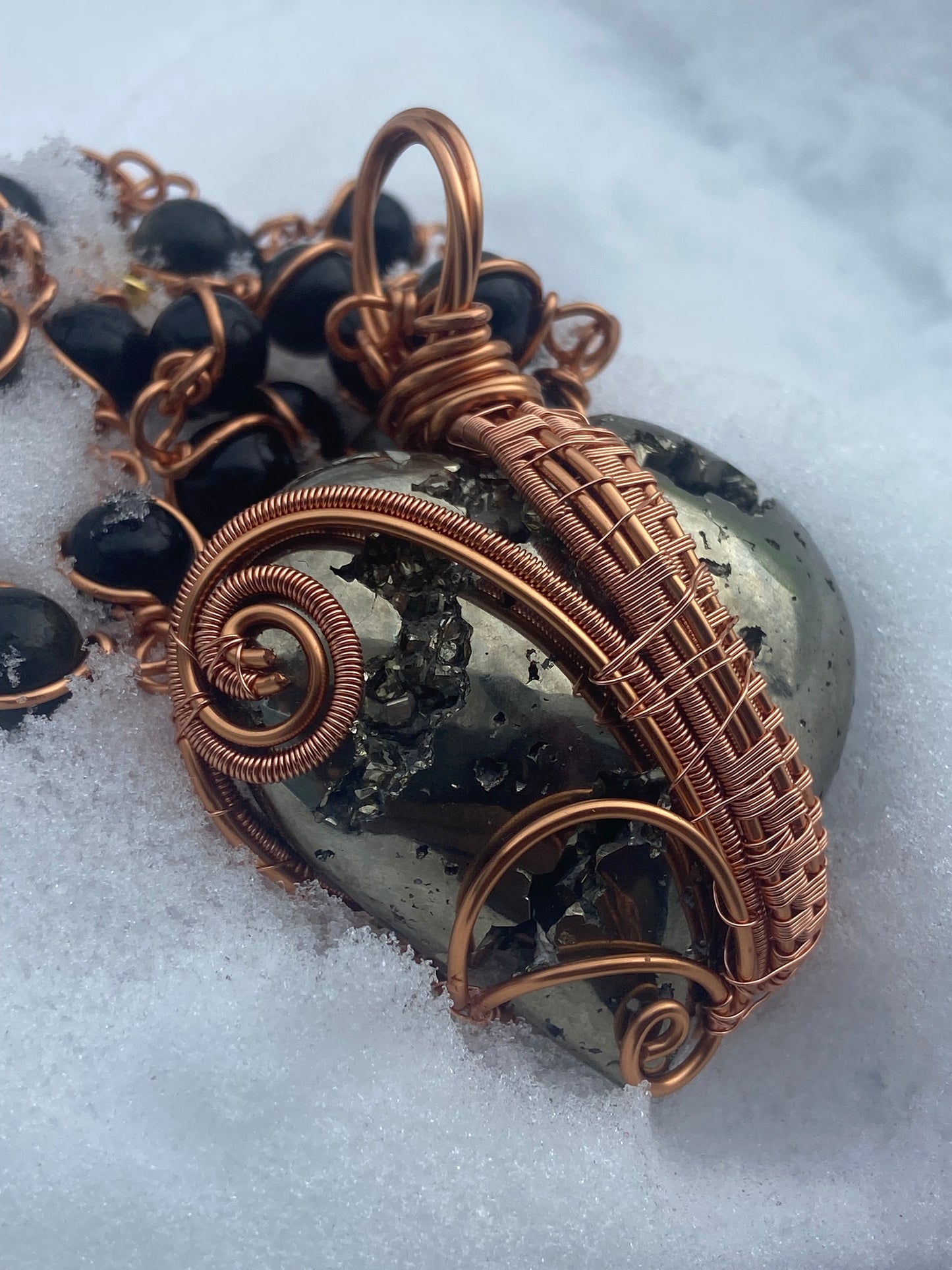 Luxury Pyrite Heart + Golden Obsidian Reiki Infused Masterpiece Pendant