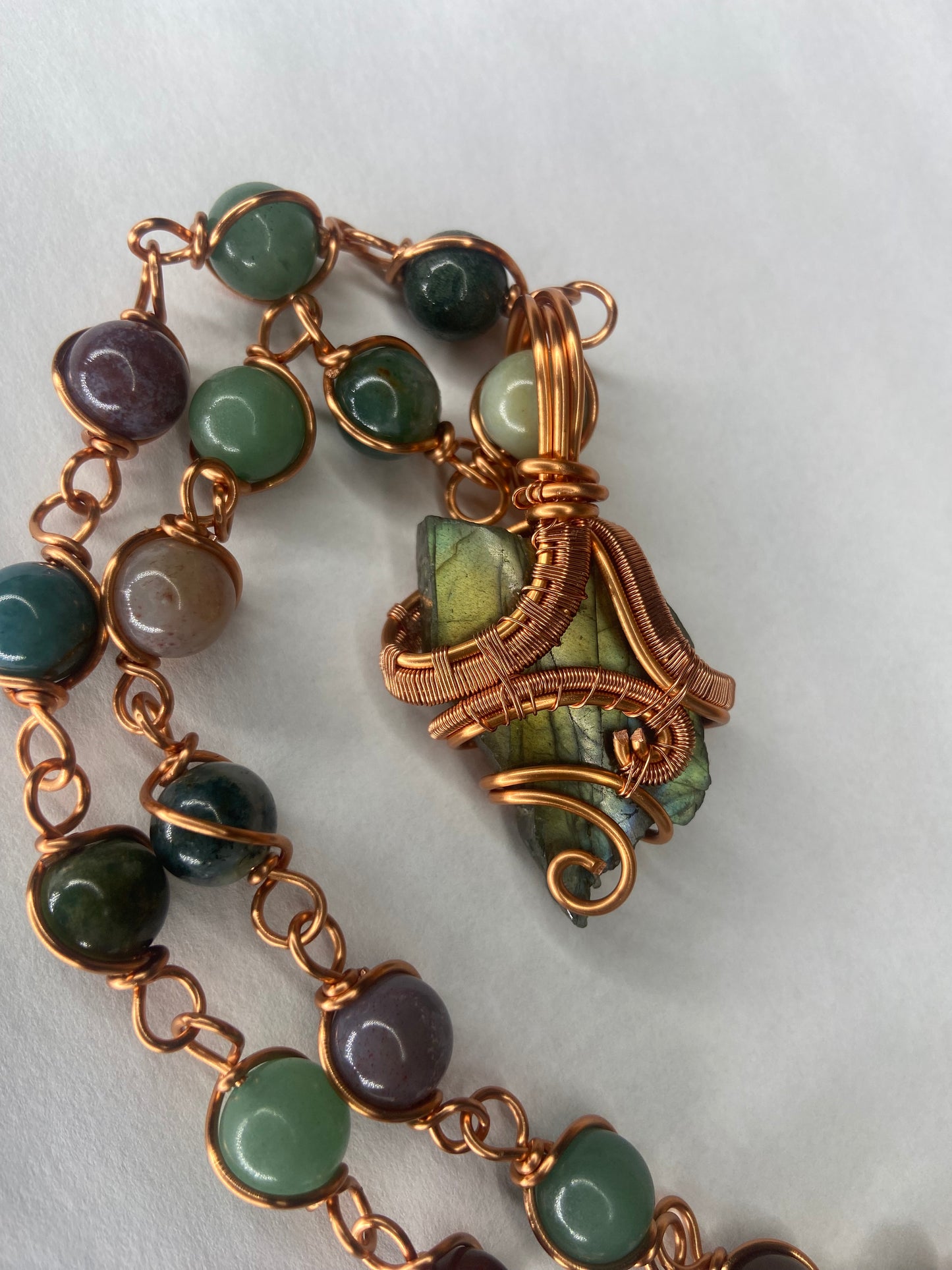 Luxury Labradorite/ Indian Agate Masterpiece Healing Pendant+Necklace