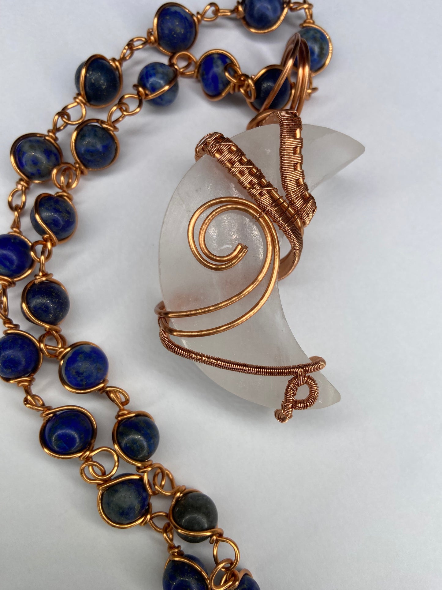 Luxury Selenite Moon& Lapis Lazuli Masterpiece Healing Pendant