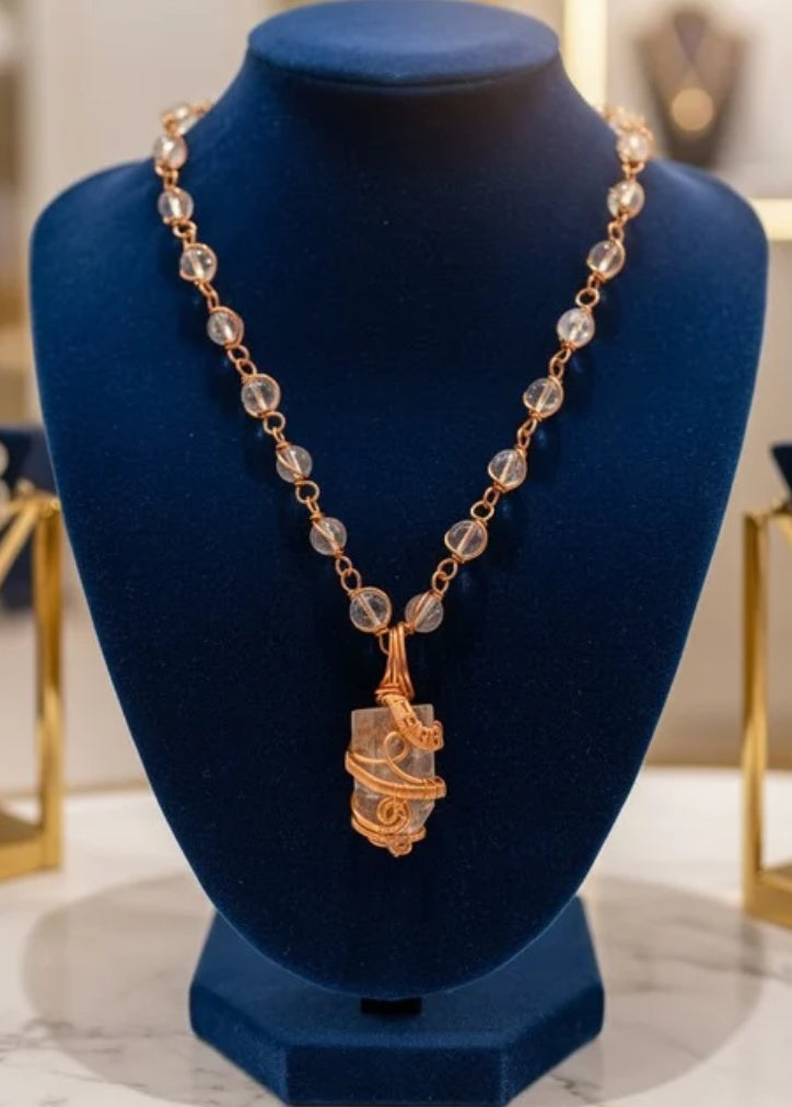 Clear Aqua Quartz Masterpiece Necklace and Quartz Bracelet Set