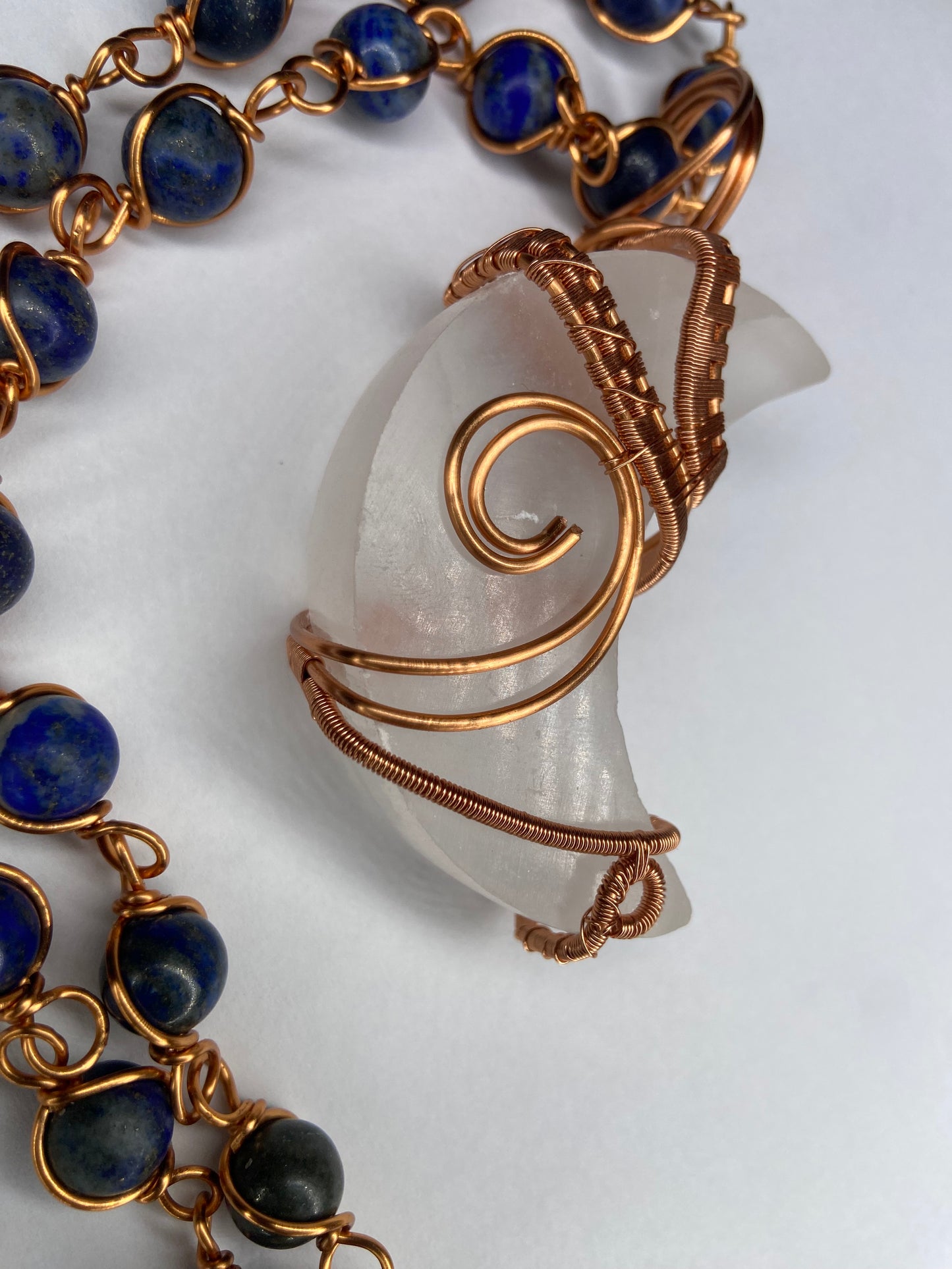 Luxury Selenite Moon& Lapis Lazuli Masterpiece Healing Pendant