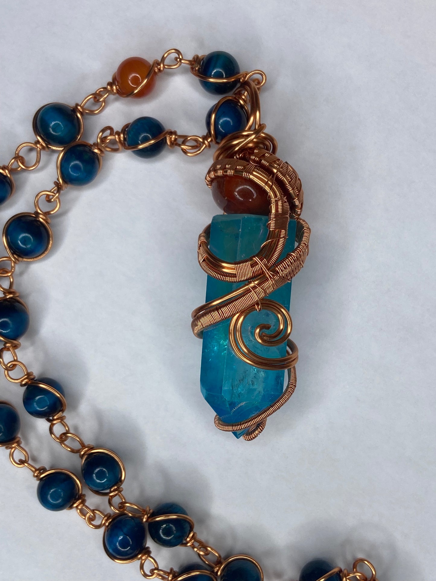 Luxury Aqua Aura Quartz/Carnelian Healing Masterpiece Pendant