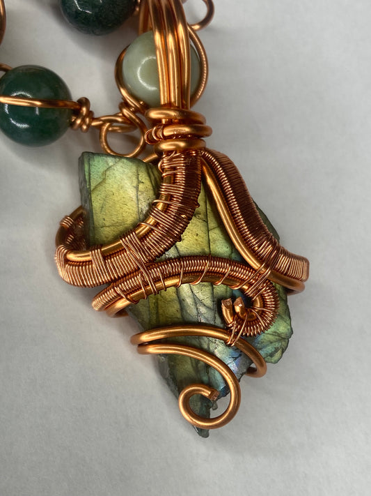 Luxury Labradorite/ Indian Agate Masterpiece Healing Pendant+Necklace