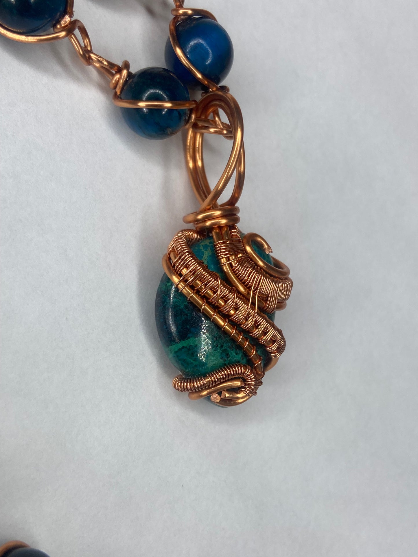 Chrysocolla Malachite/Blue Tigers Eye Masterpiece Pendant+Necklace