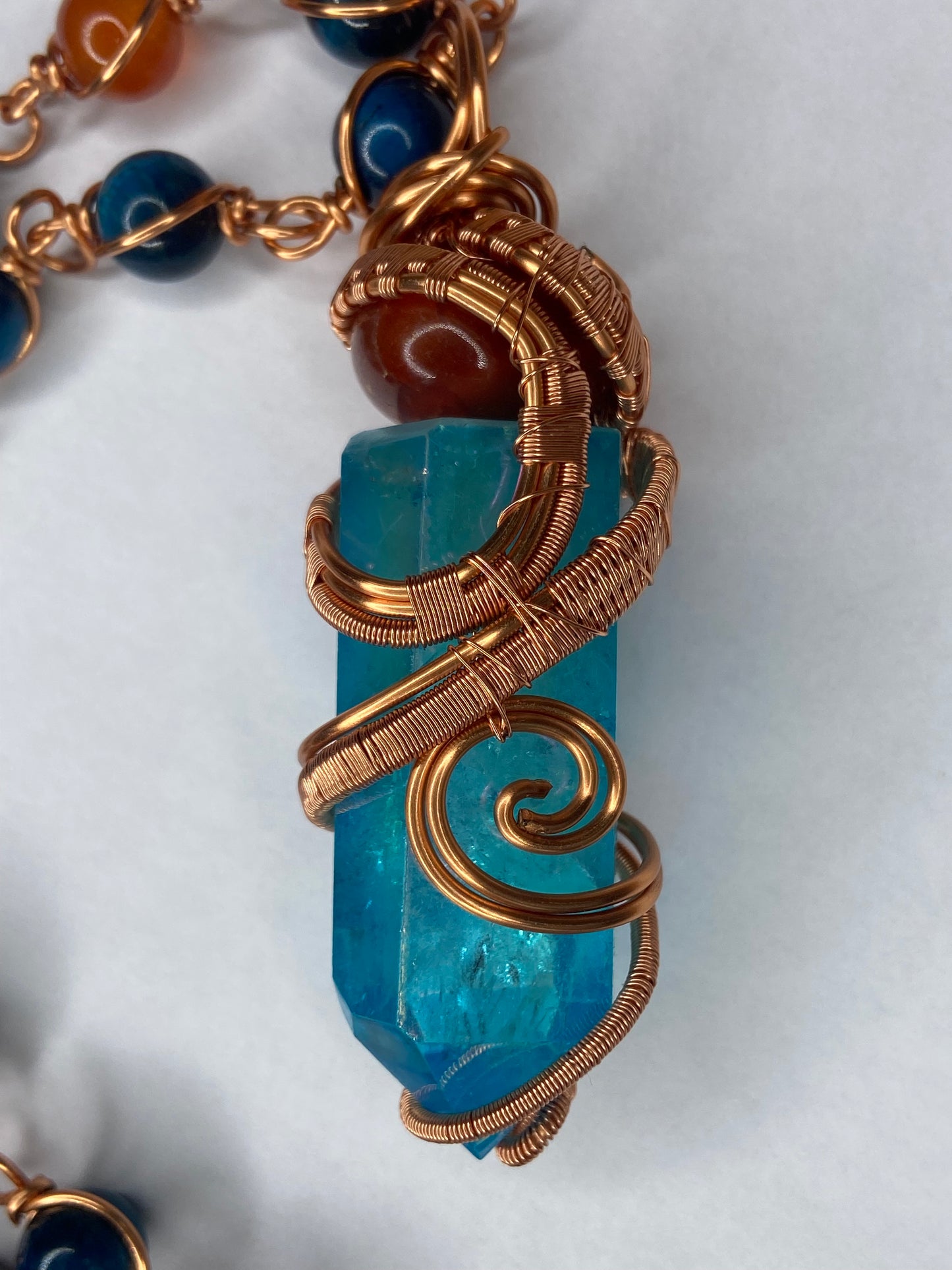 Luxury Aqua Aura Quartz/Carnelian Healing Masterpiece Pendant