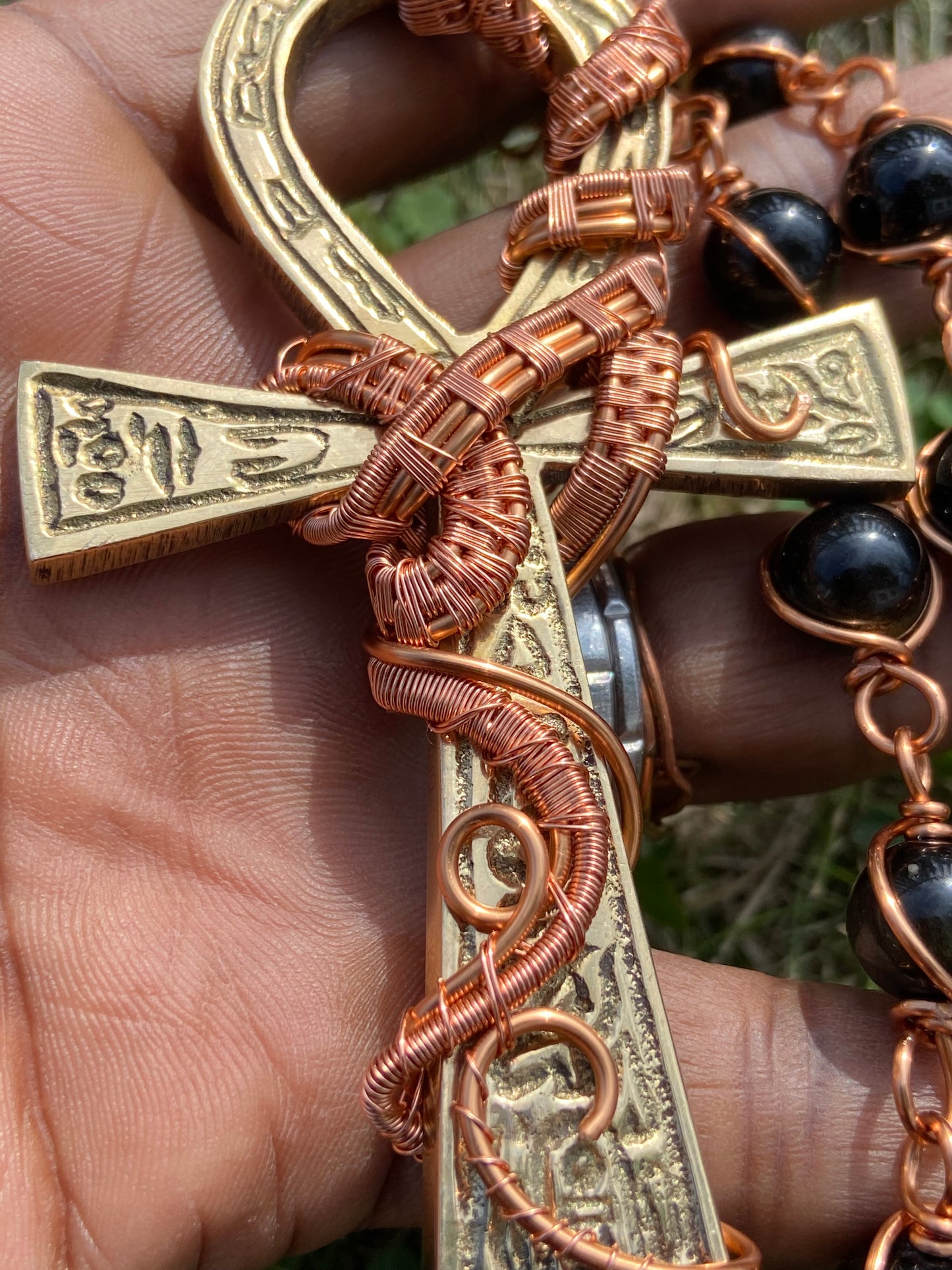 Ankh /Golden Obsidian Reiki Infused Masterpiece Pendant