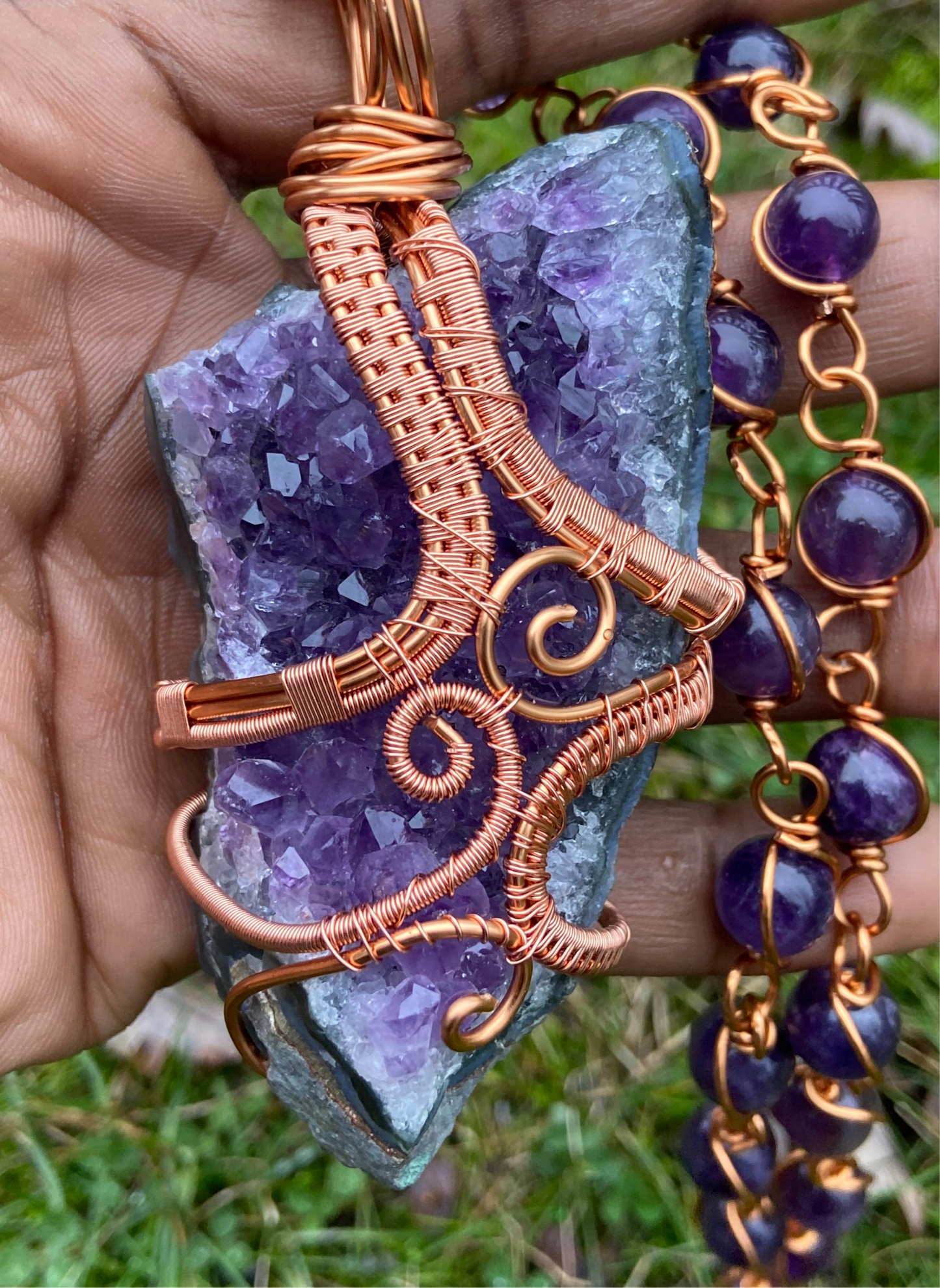 Amethyst Reiki Infused Copper Healing Masterpiece Pendant