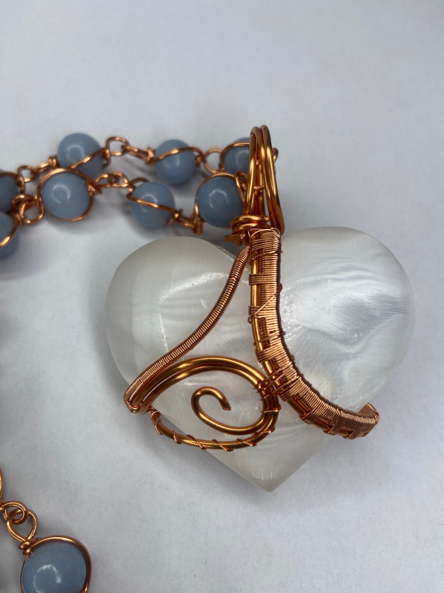 Selenite /Angelite Heart Masterpiece Pendant