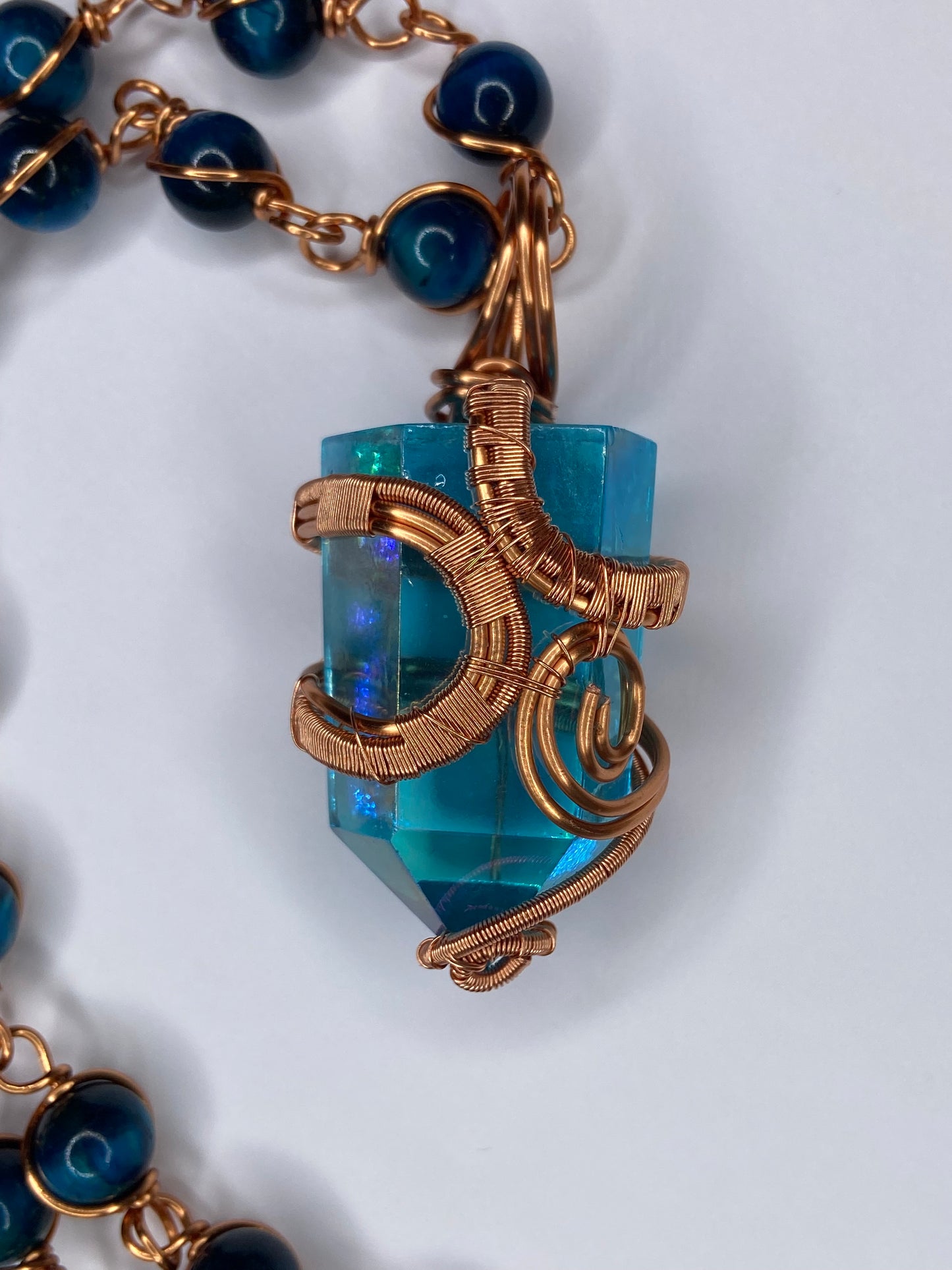 Luxury Blue Aqua Aura Quartz/Tigers Eye Masterpiece Pendant