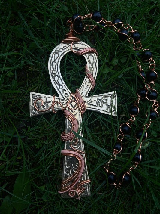 7in Brass Ankh+ Golden Obsidian Reiki Infused Masterpiece Pendant