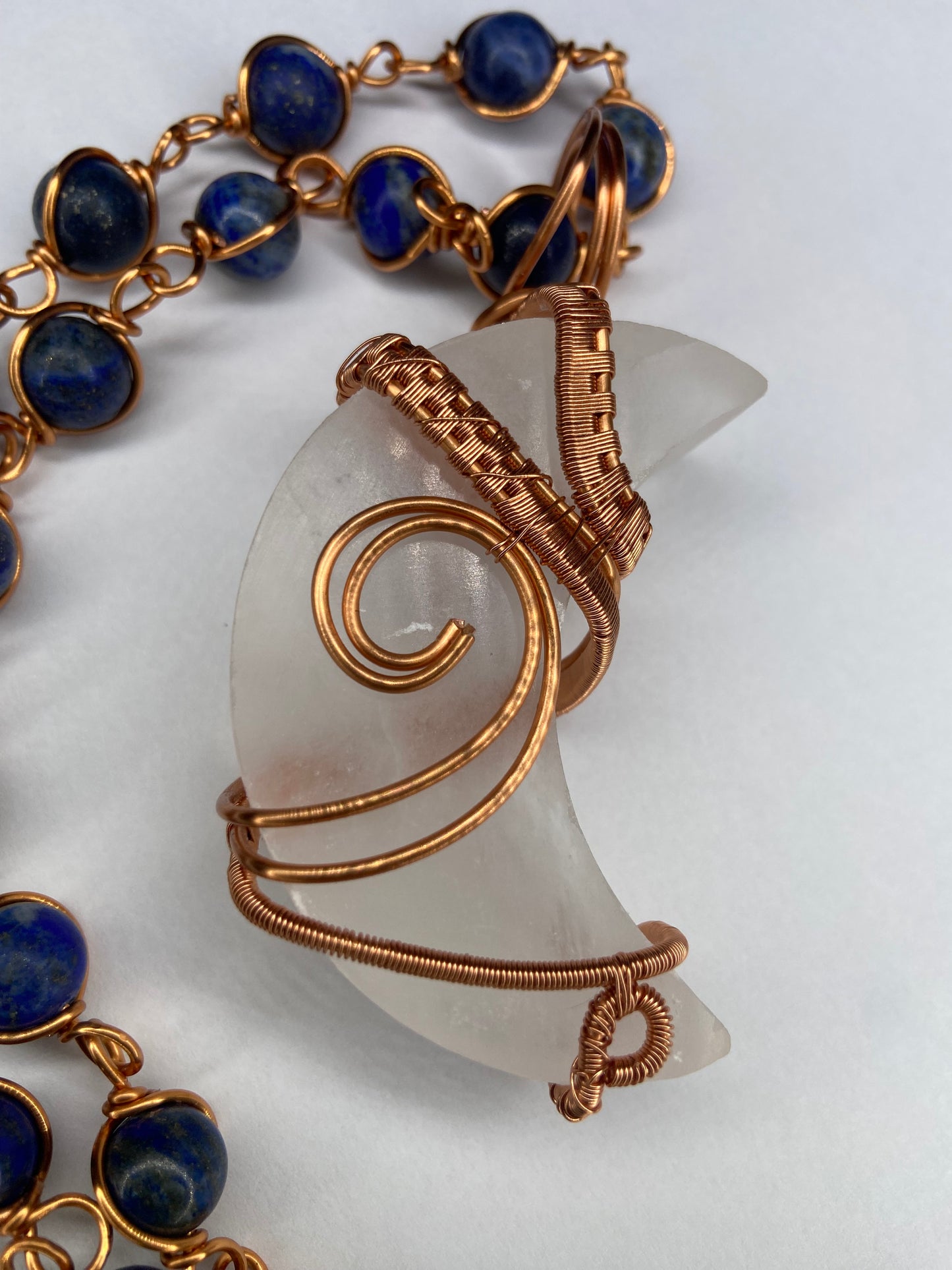 Luxury Selenite Moon& Lapis Lazuli Masterpiece Healing Pendant