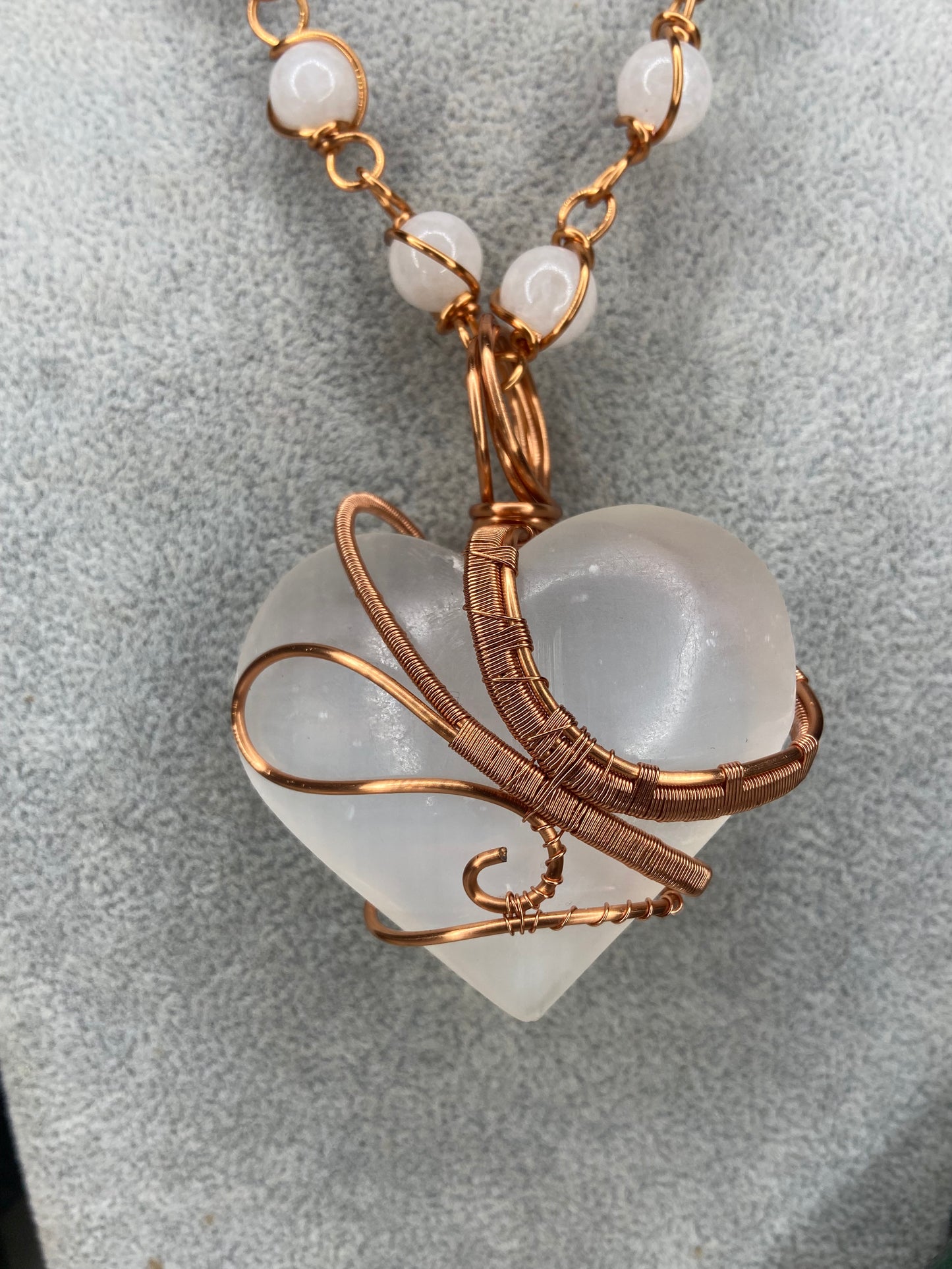 Tevy Selenite Heart/ Moonstone Masterpiece Healing Pendant