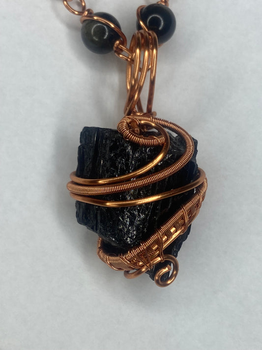 Luxury Black Tourmaline /Golden Obsidian Masterpiece Pendant Necklace