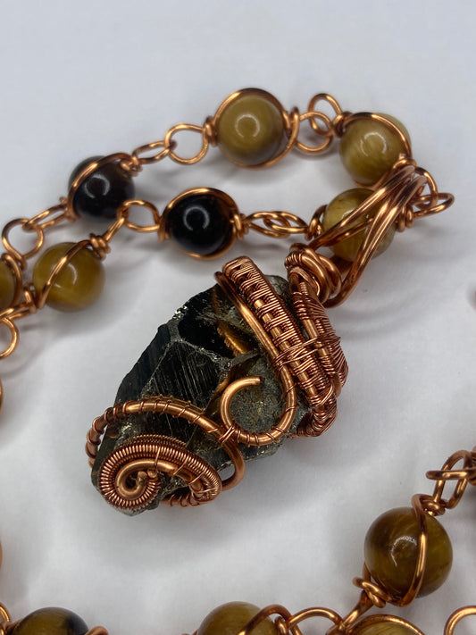 Luxury Pyrite /Yellow Jade & Tigers Eye Masterpiece Pendant
