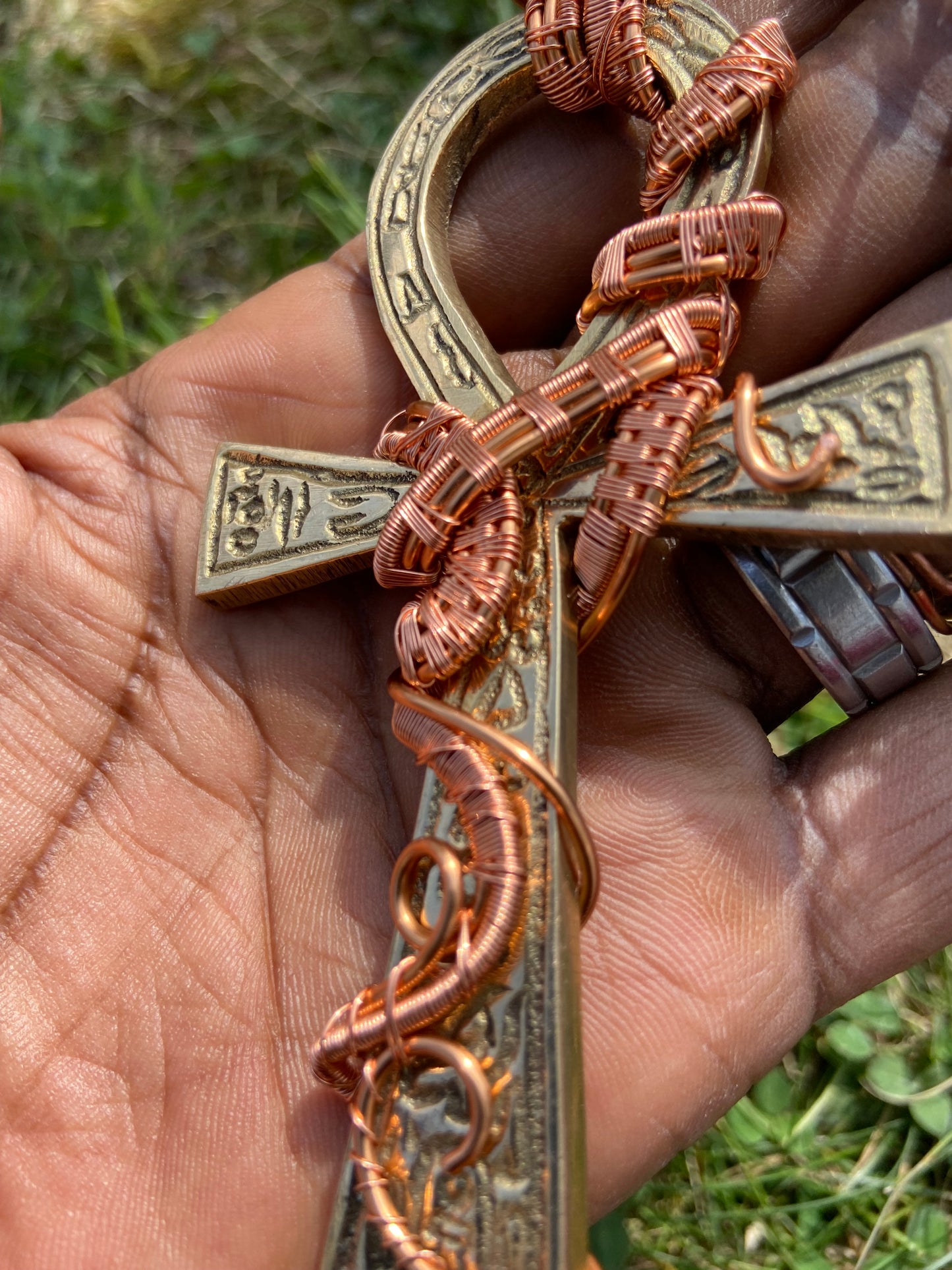 Ankh /Golden Obsidian Reiki Infused Masterpiece Pendant