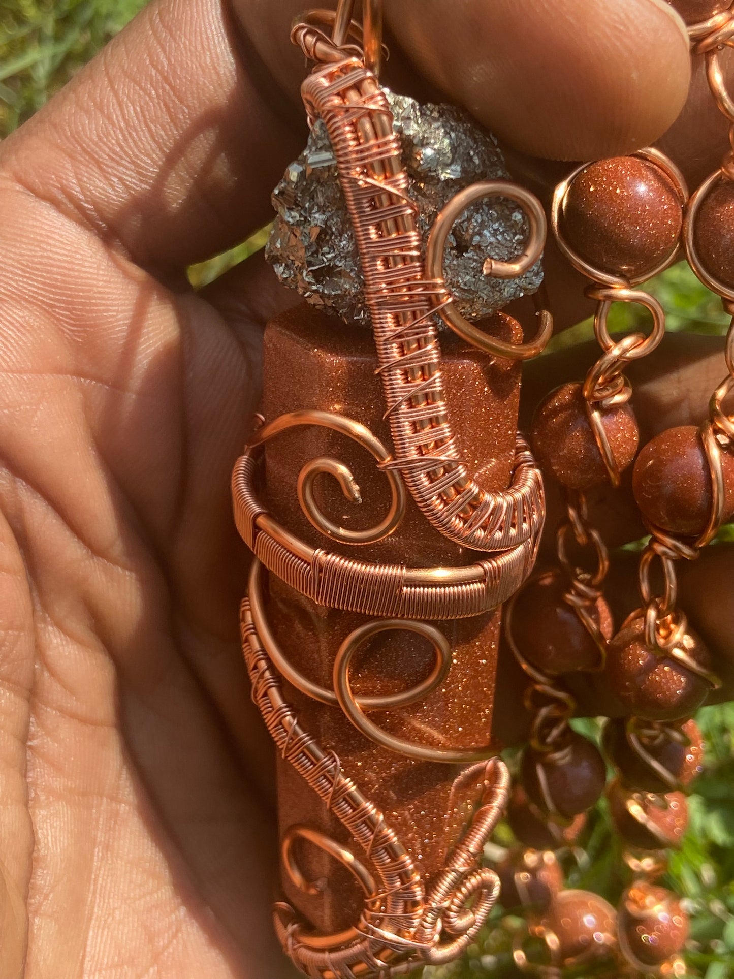 Red Goldstone/Pyrite Reiki Infused Masterpiece Healing Pendant