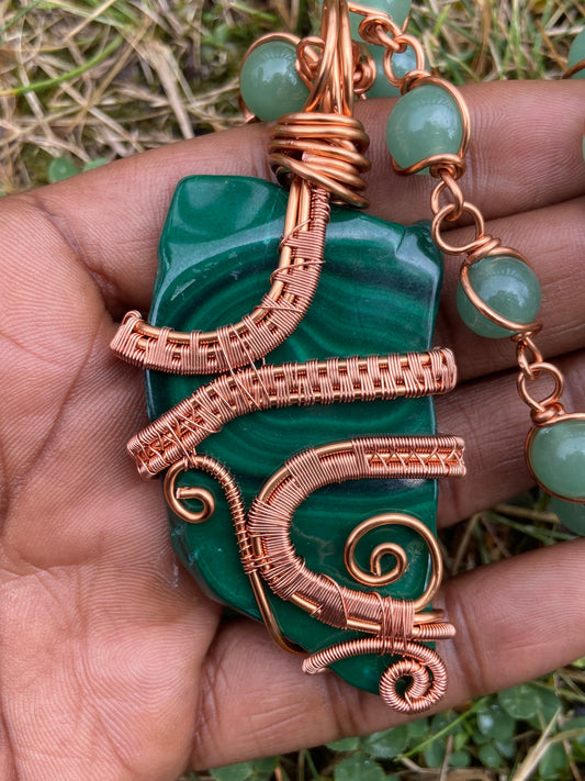 Malachite/Green Aventurine Reiki Infused Copper Healing Masterpiece Pendant